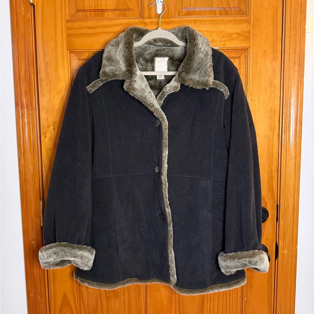 J. Jill Faux Fur Lined Wool Blend Coat Womens Size Large Tall